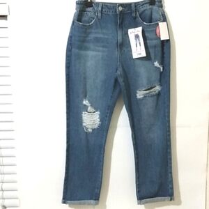 YMI DREAM COLLECTION DISTRESSED RIPS & WHISKERS MOM JEANS SIZE 11 / 30 NWT